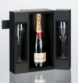 Moet Chandon champagne Brut 75cl in zwarte geschenkdoos met 2 kristallen flûtes