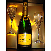Kerstpakket champagne Drappier met 2 flutes