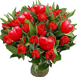 Valentijnboeket rood met vaas